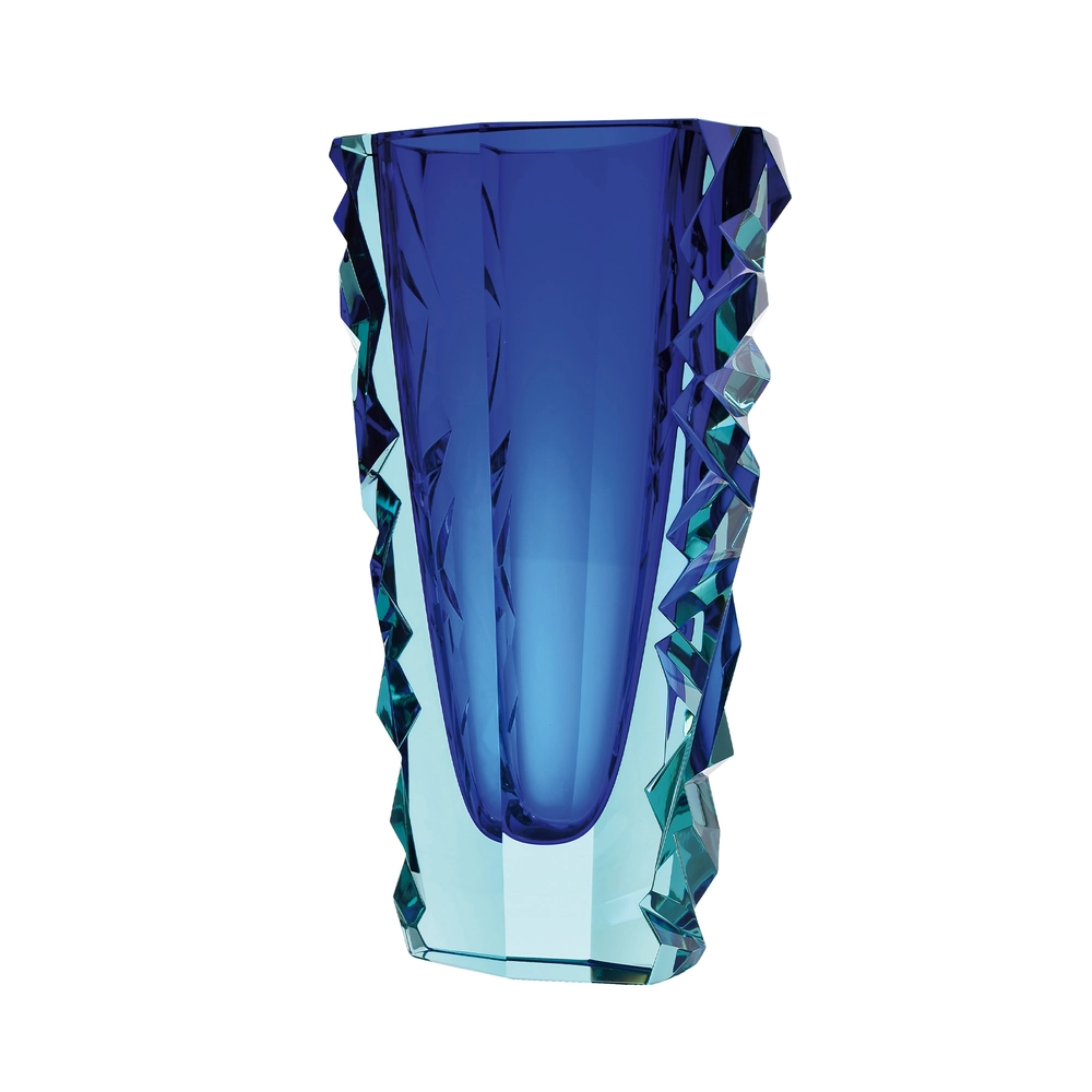Moser váza Islandské sopky podjímaná a broušené hrany, beryl-modrá, 30 cm