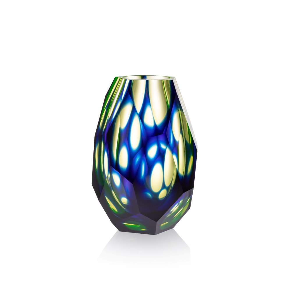Lukáš Jabůrek váza Blue effect, Uranové sklo vrstvené modrou 30 cm