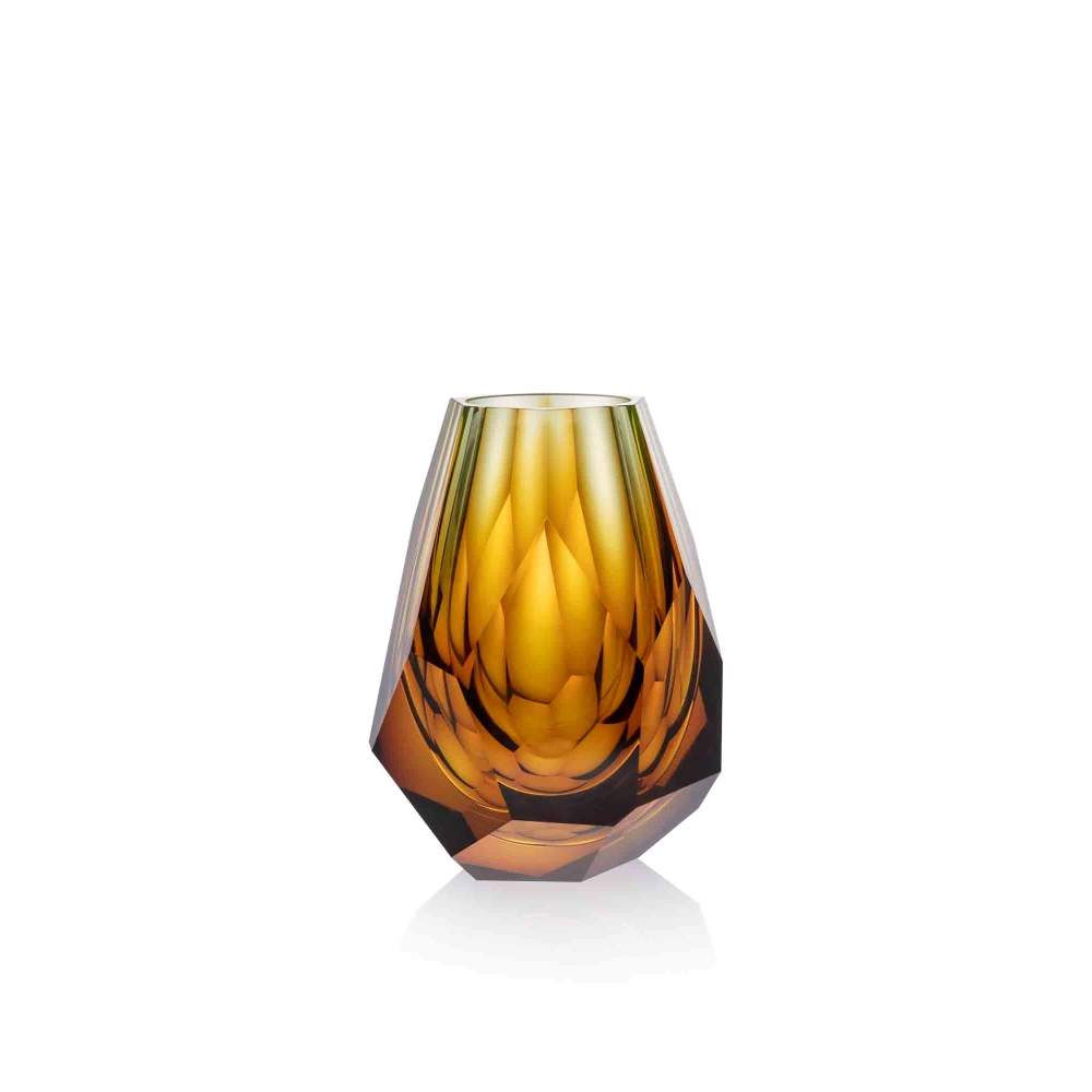 Lukáš Jabůrek váza Radiance, Uranové sklo vrstvené ambrem 16 cm