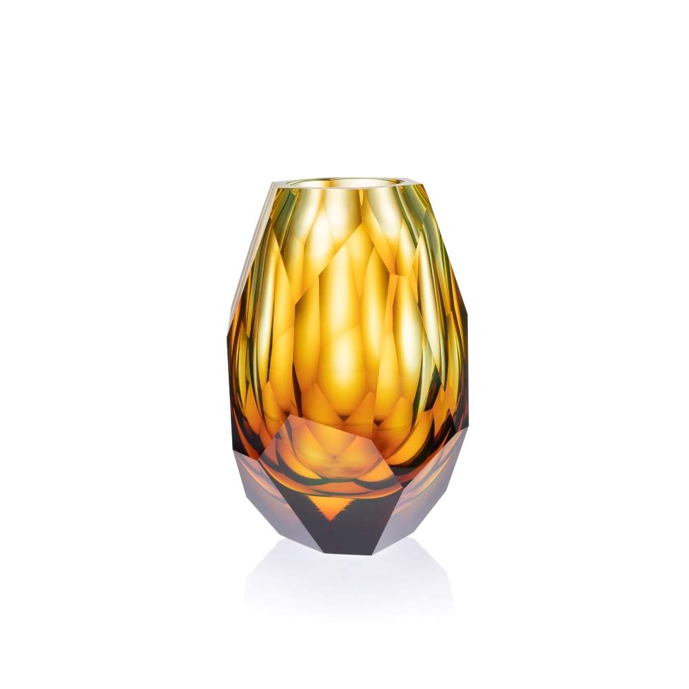 Lukáš Jabůrek váza Radiance, Uranové sklo vrstvené ambrem 30 cm
