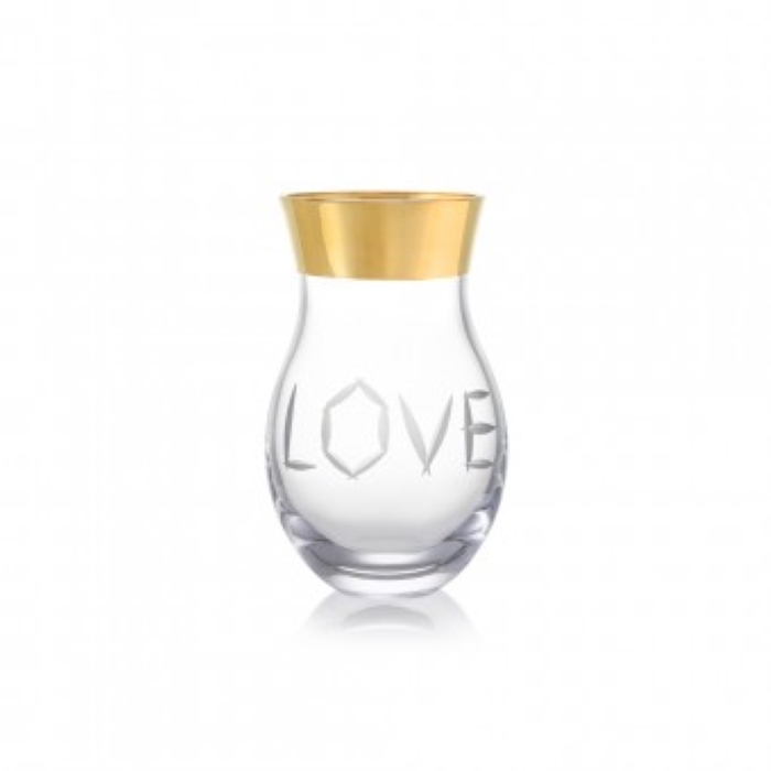 Rückl broušená, zlacená váza Love, 27 cm